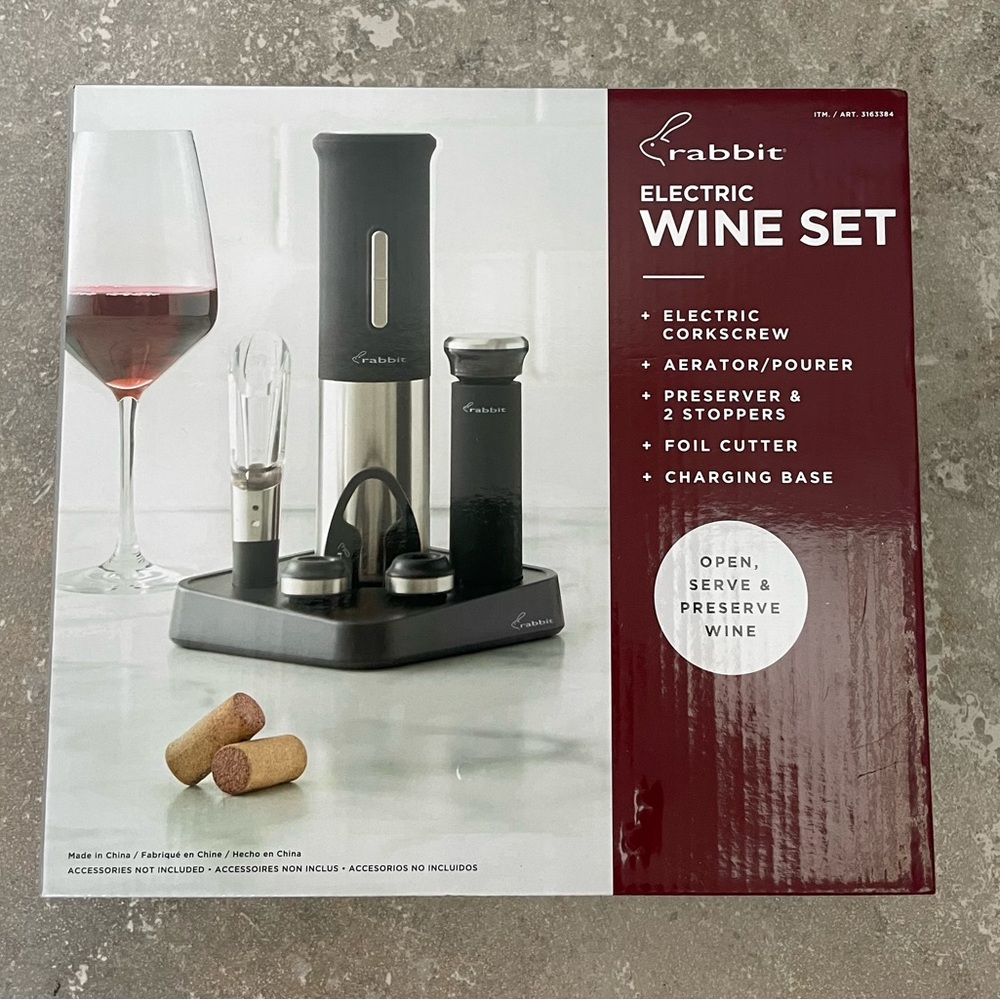 Rabbit Electric Wine Set - Black and Silver